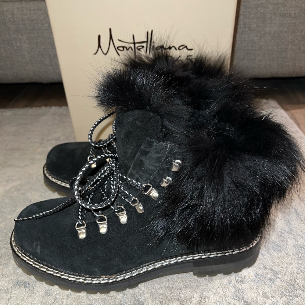 MONTELLIANA 1965 Clara Suede Fur-Trimmed Hiking, Size 9.5